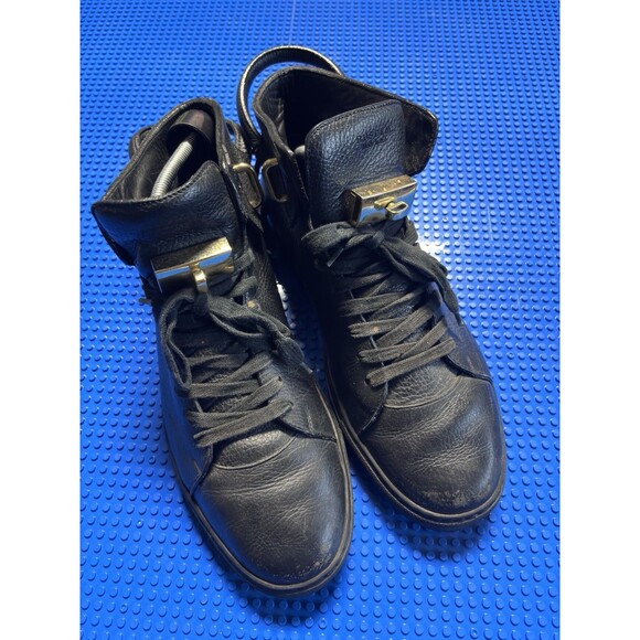 Used Buscemi PadLock Key Buckle Sneakers Size 10 in Black Leather - Picture 3 of 7